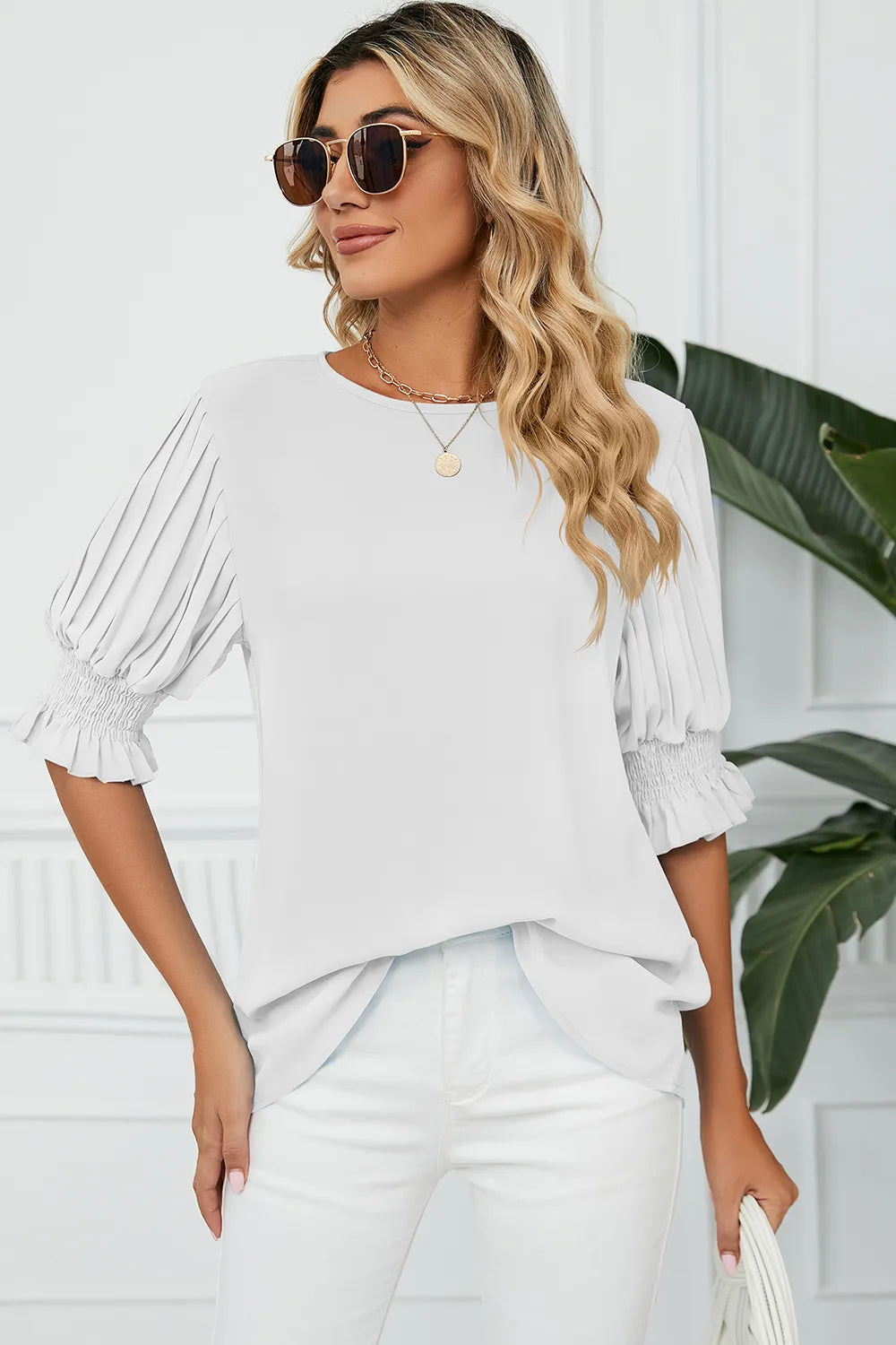 Frill Round Neck Lantern Sleeve T-Shirt – Trendsi | ClozArt