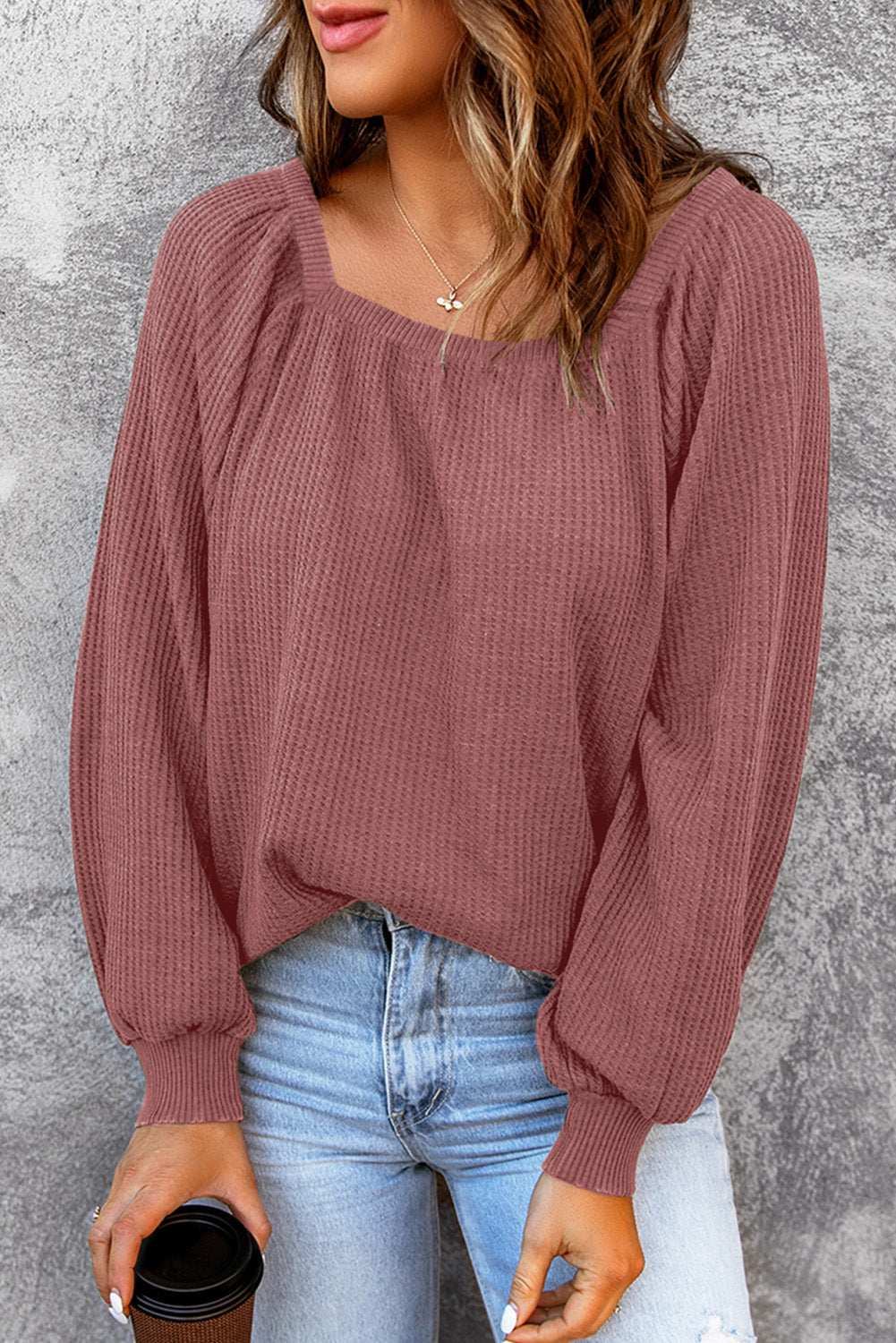 Square Neck Waffle-Knit Top – Trendsi | ClozArt