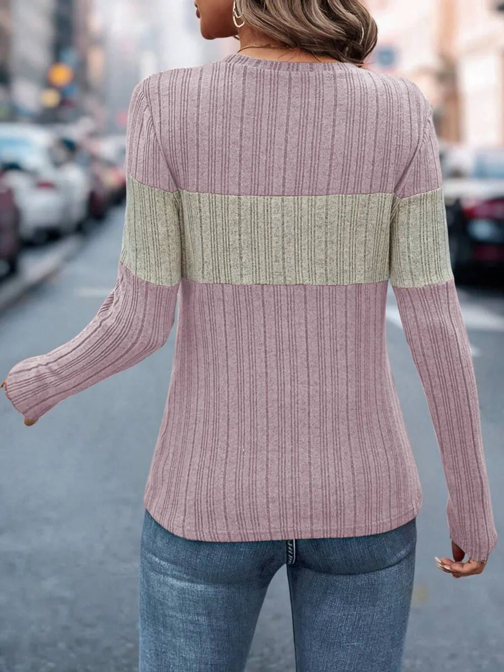 Color Block Round Neck Long Sleeve Top – Trendsi | ClozArt