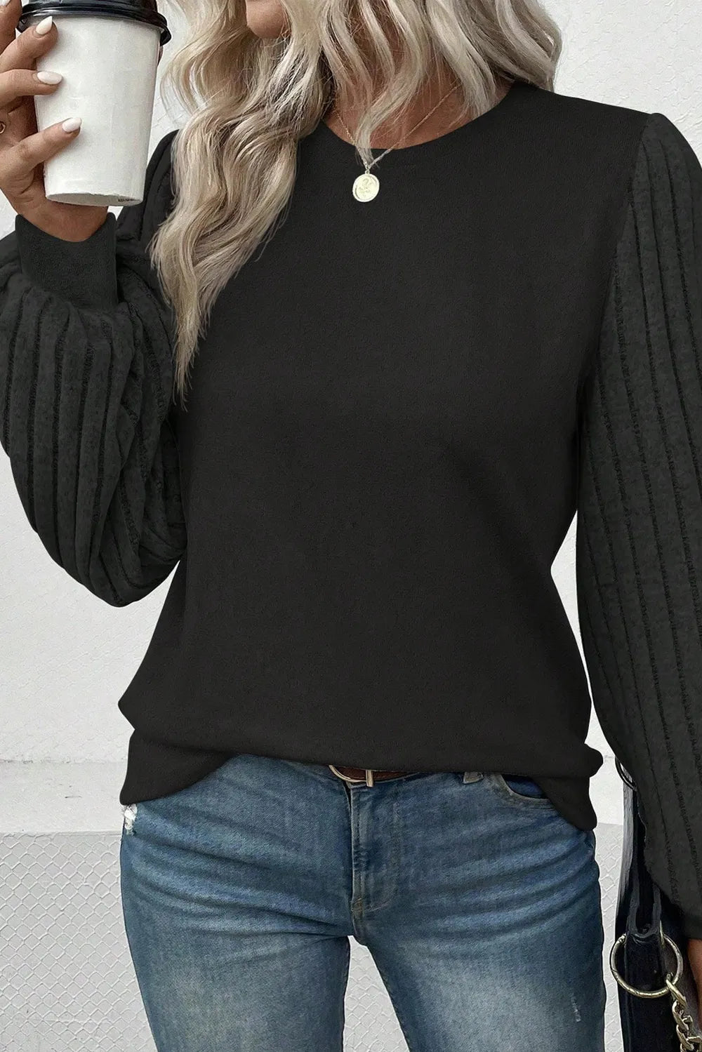 Ribbed Round Neck Long Sleeve Knit Top – Trendsi | ClozArt