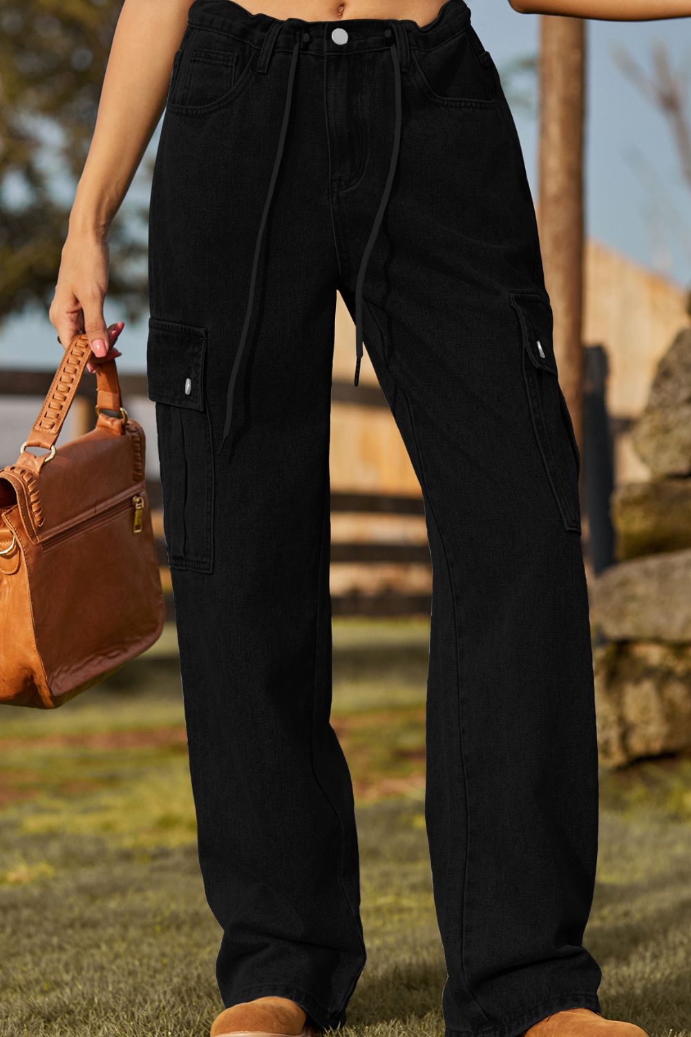 Loose Fit Drawstring Jeans with Pocket – Trendsi | ClozArt