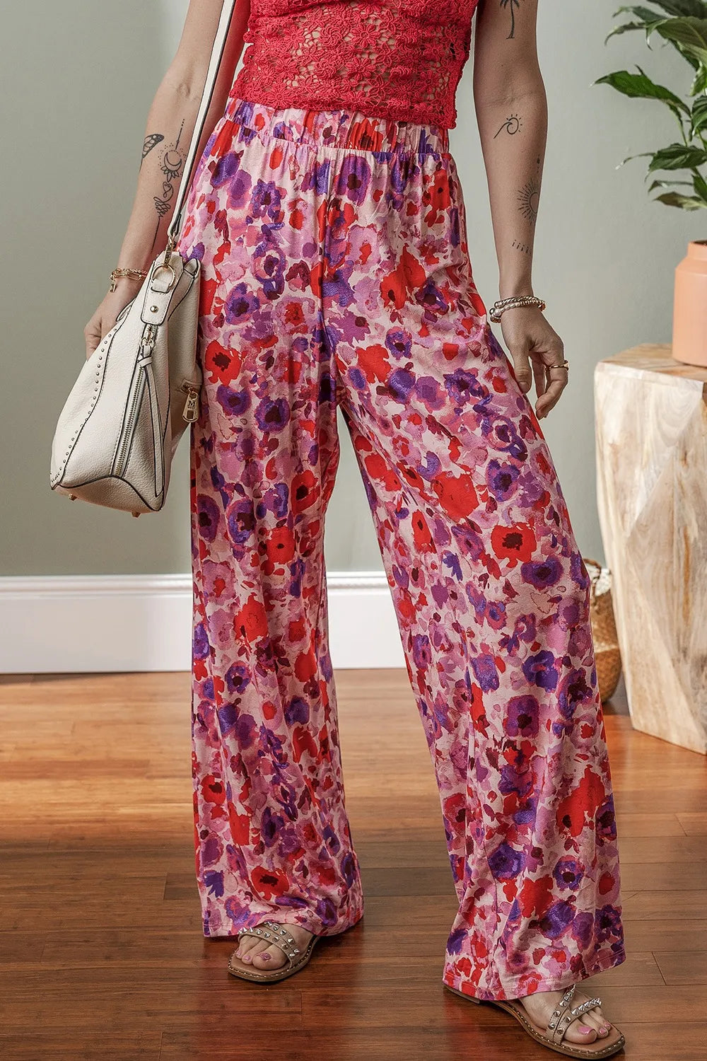 Floral Wide Leg Elastic High Waist Pants – Trendsi | ClozArt