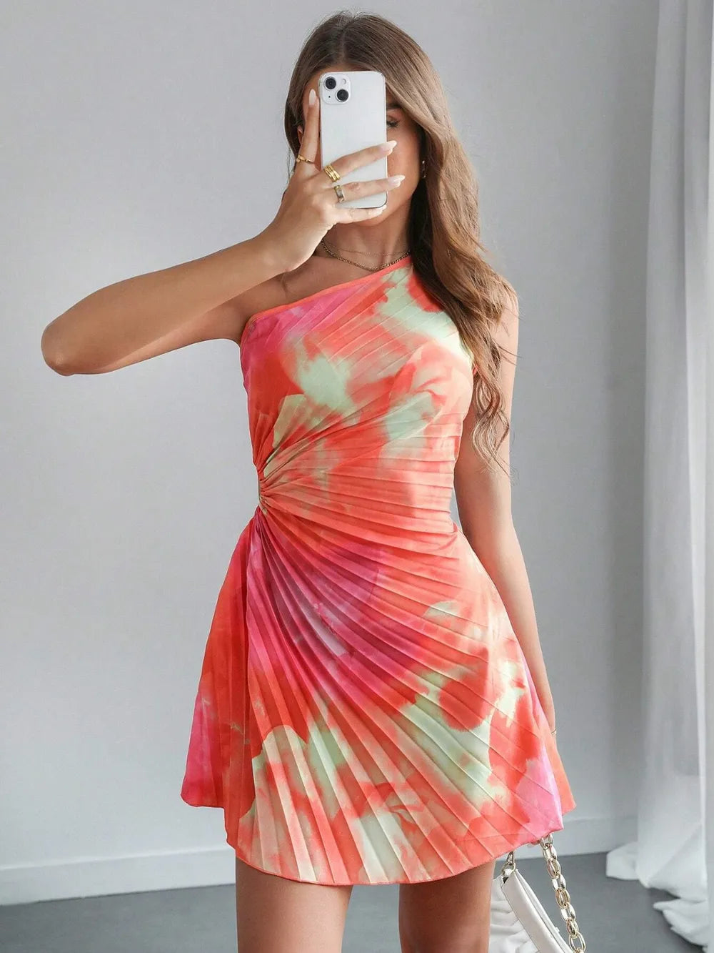 Cutout Drawstring Pleated Tie-Dye Sleeveless Mini Dress – Trendsi | ClozArt