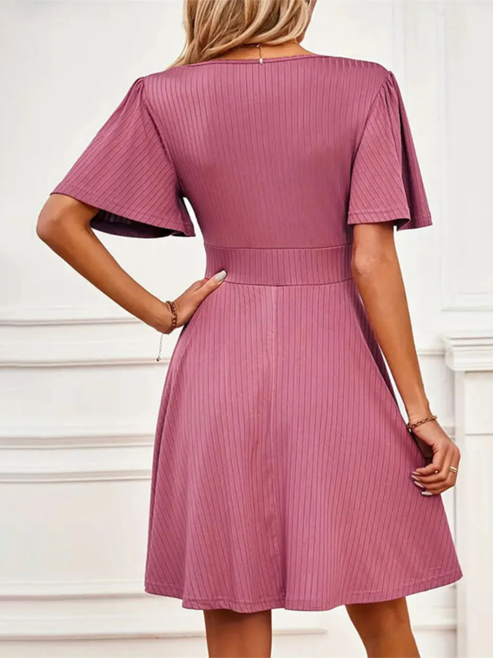 Surplice Flutter Sleeve Mini Dress – Trendsi | ClozArt