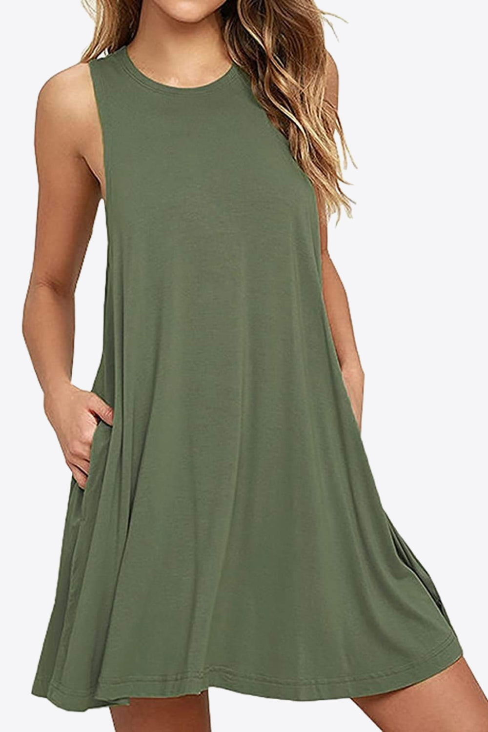 Full Size Round Neck Sleeveless Dress with Pockets – Trendsi | ClozArt