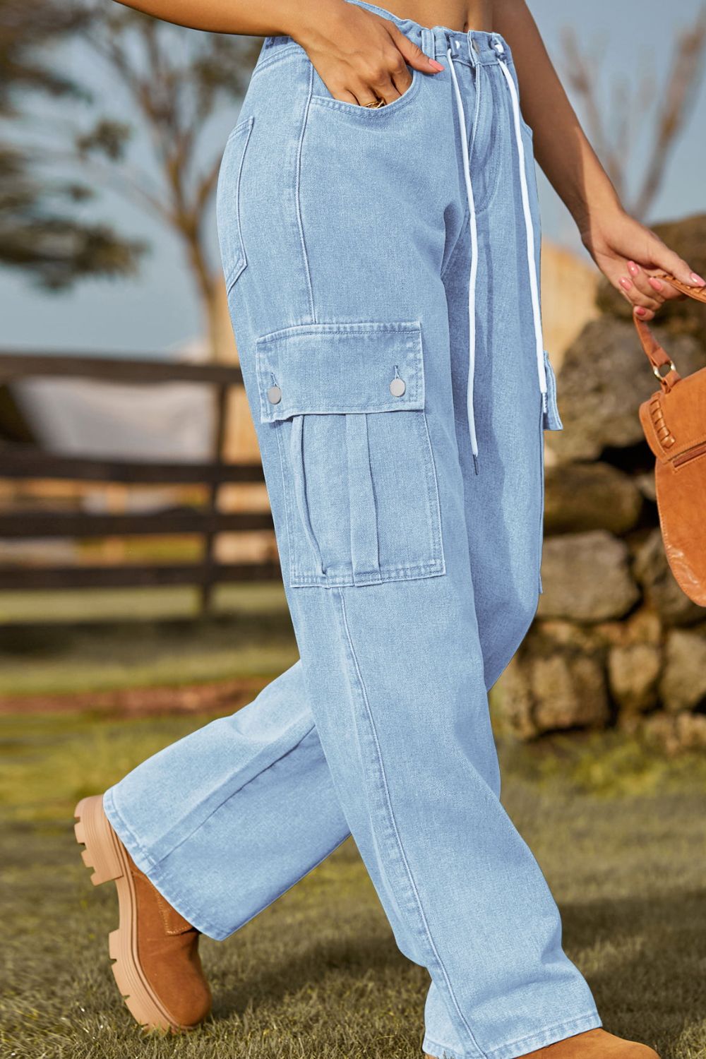 Loose Fit Drawstring Jeans with Pocket – Trendsi | ClozArt