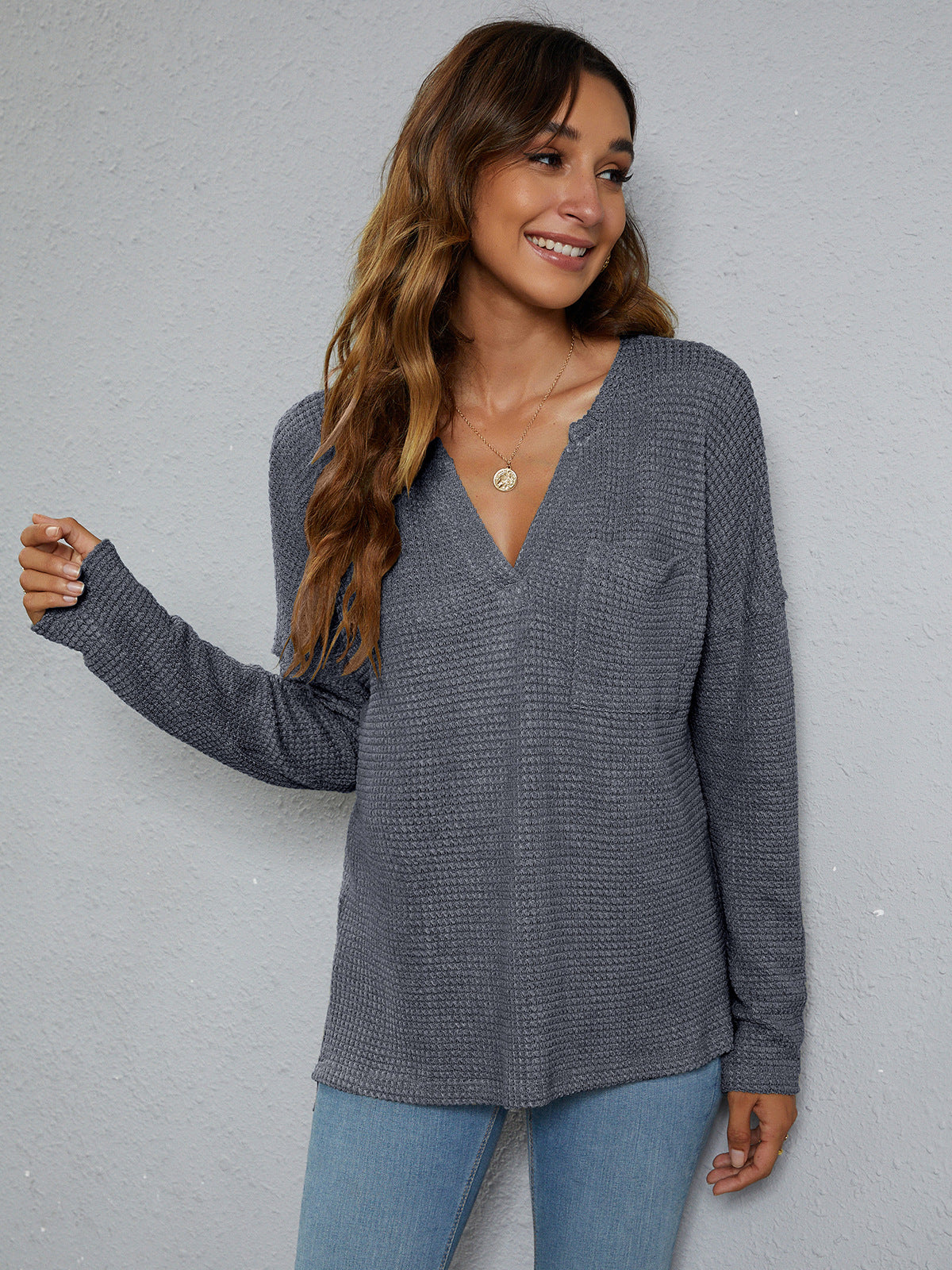 Dropped Shoulder High-Low Waffle-Knit Top – Trendsi | ClozArt