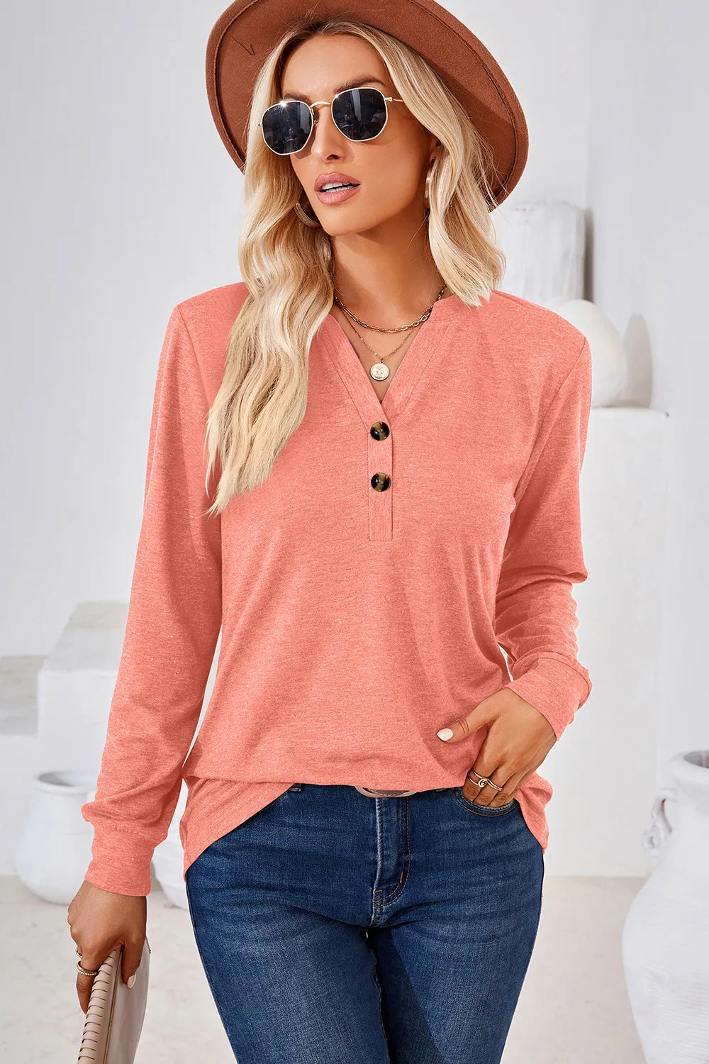 Notched Long Sleeve T-Shirt – Trendsi | ClozArt