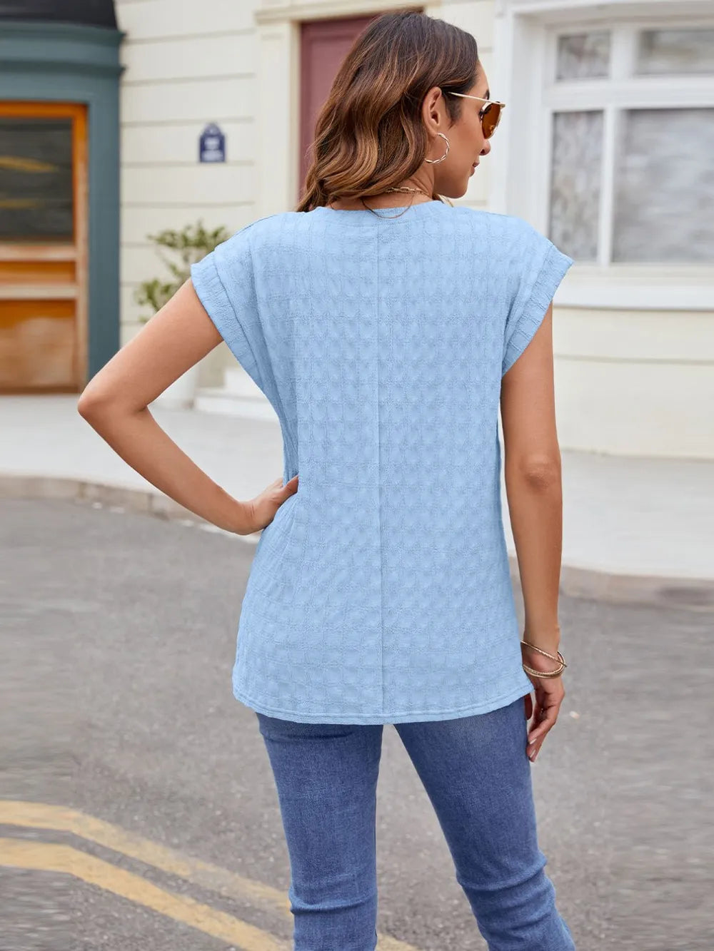 Textured Round Neck Cap Sleeve T-Shirt – Trendsi | ClozArt