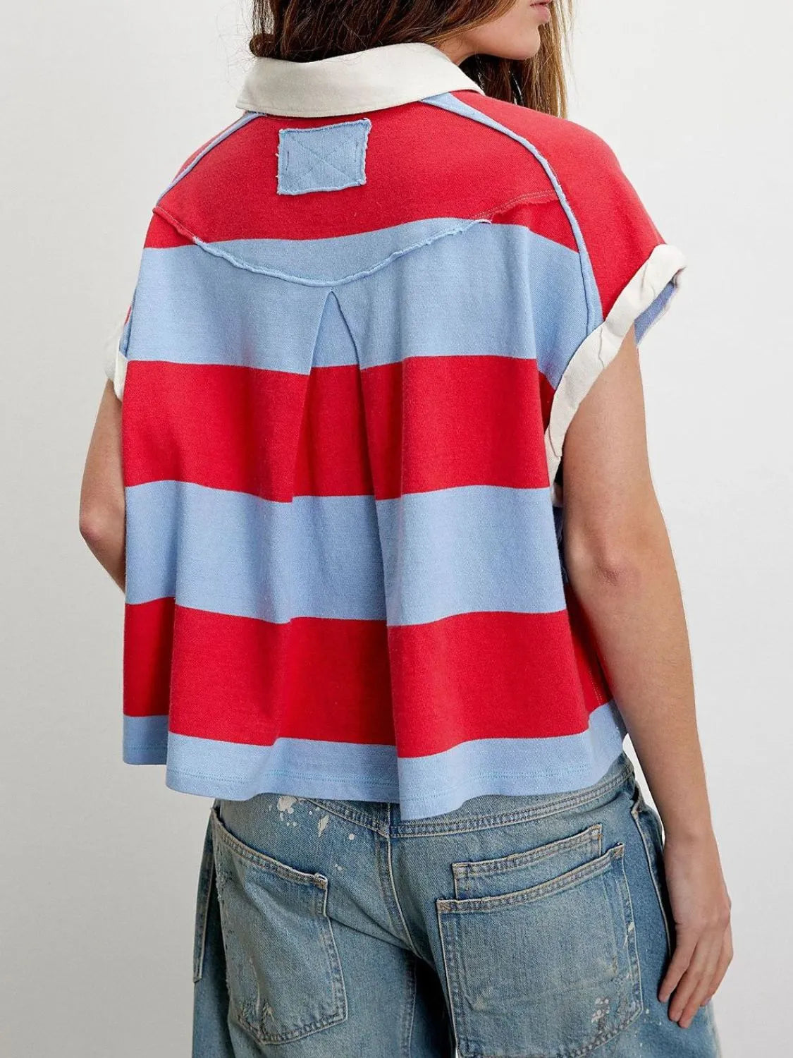 Striped Collared Neck Short Sleeve Top – Trendsi | ClozArt