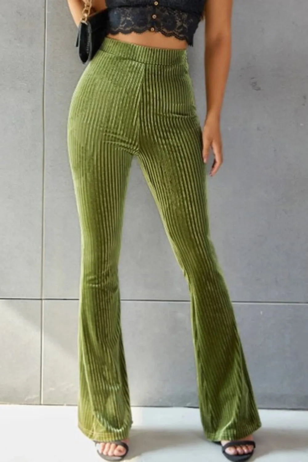 Ribbed High Waist Flare Pants – Trendsi | ClozArt