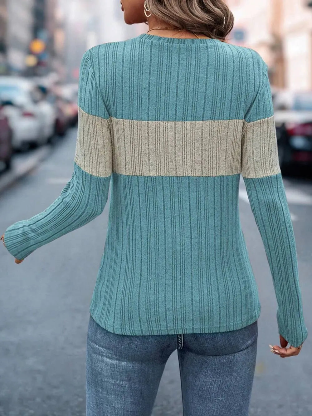 Color Block Round Neck Long Sleeve Top – Trendsi | ClozArt