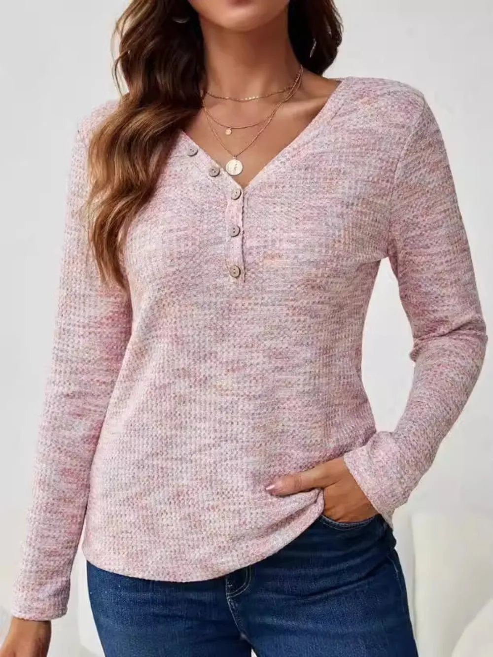 V-Neck Long Sleeve T-Shirt – Trendsi | ClozArt