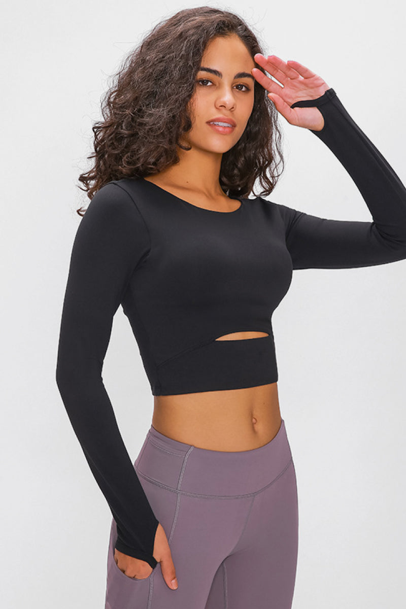 Millennia Long Sleeve Cropped Top With Sports Strap – Trendsi | ClozArt