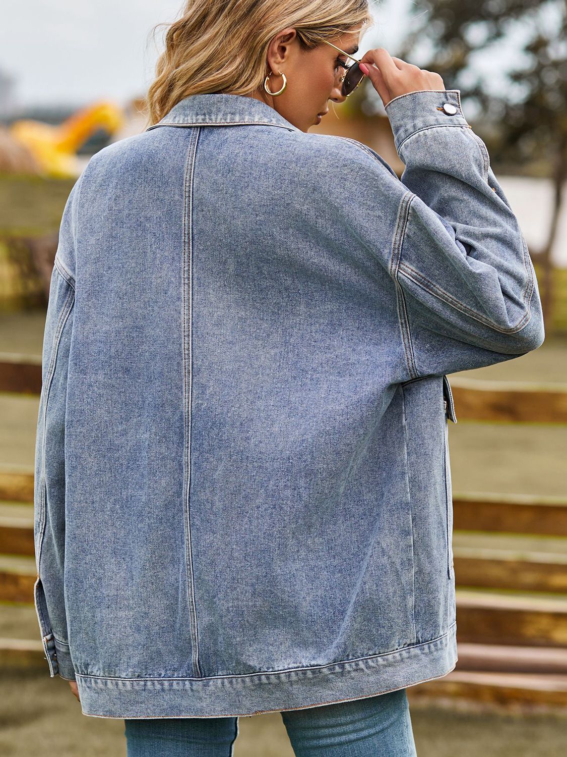 Dropped Shoulder Denim Jacket with Pockets – Trendsi | ClozArt