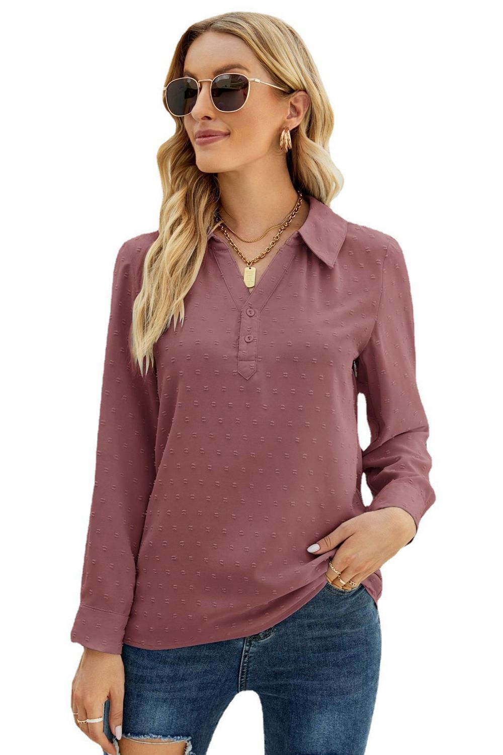 Swiss Dot Johnny Collar Blouse – Trendsi | ClozArt