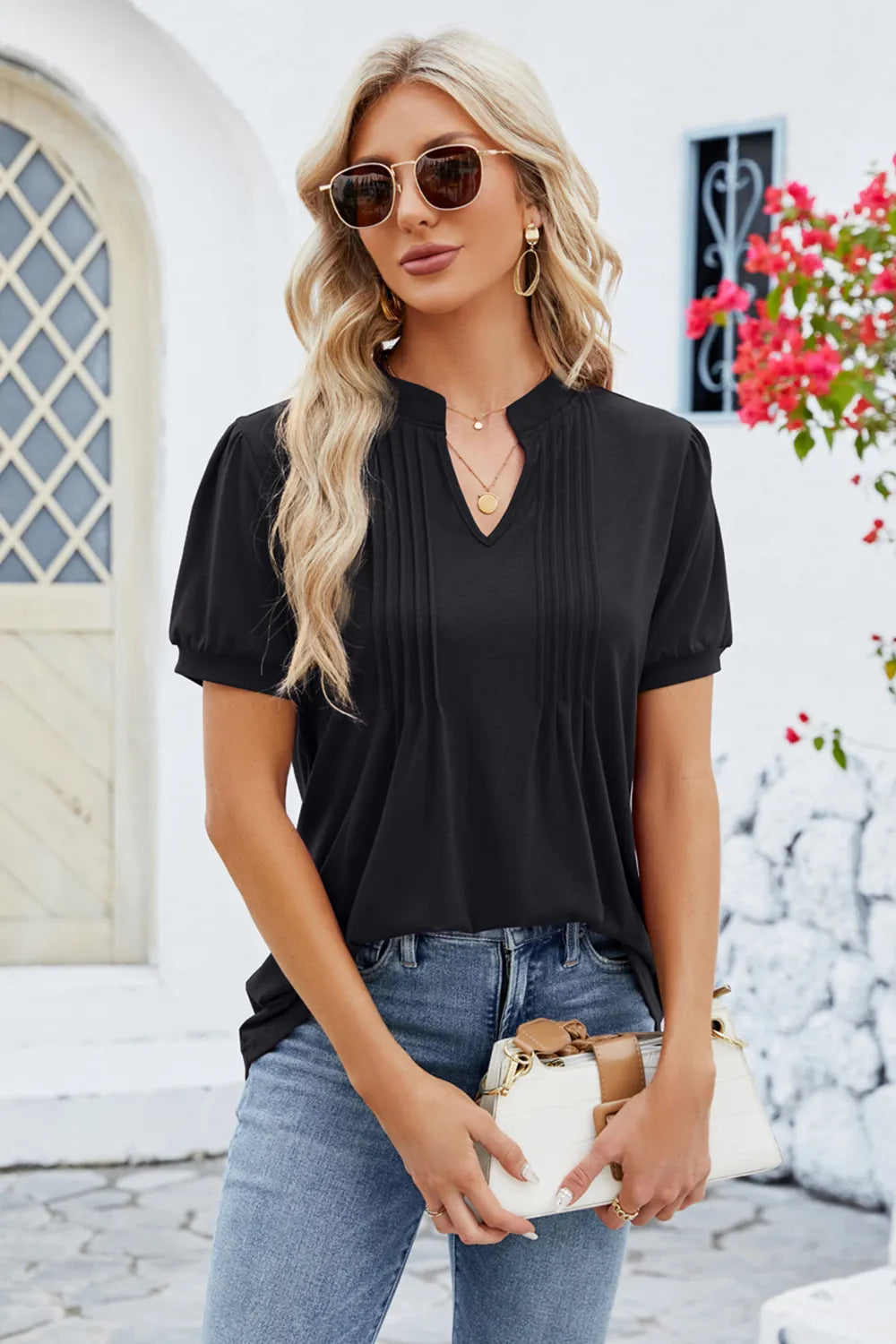 Notched Short Sleeve T-Shirt – Trendsi | ClozArt