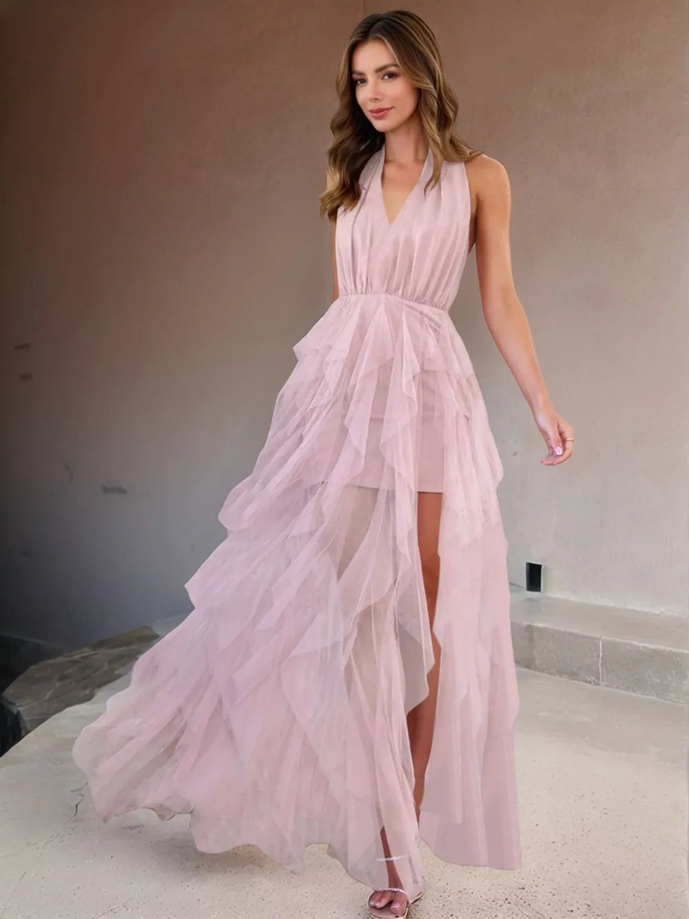 Halter Neck Irregular Mesh Dress – Trendsi | ClozArt