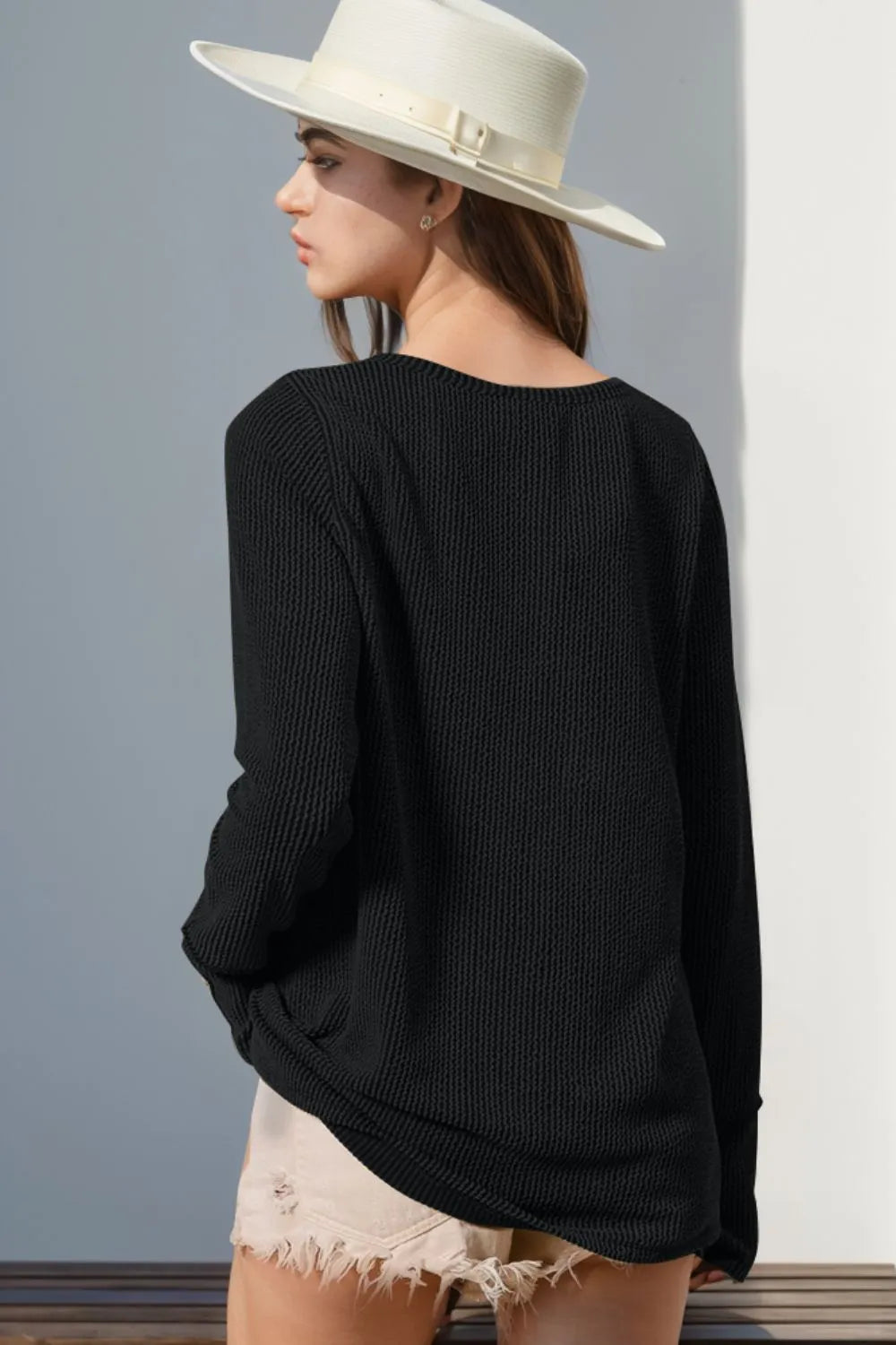 Double Take Full Size Notched Thumbhole Long Sleeve T-Shirt – Trendsi | ClozArt