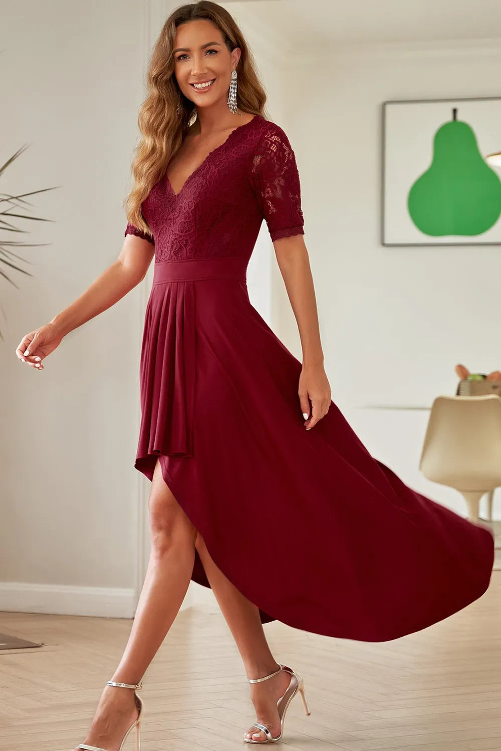 Lace Cutout V-Neck Short Sleeve Dress – Trendsi | ClozArt