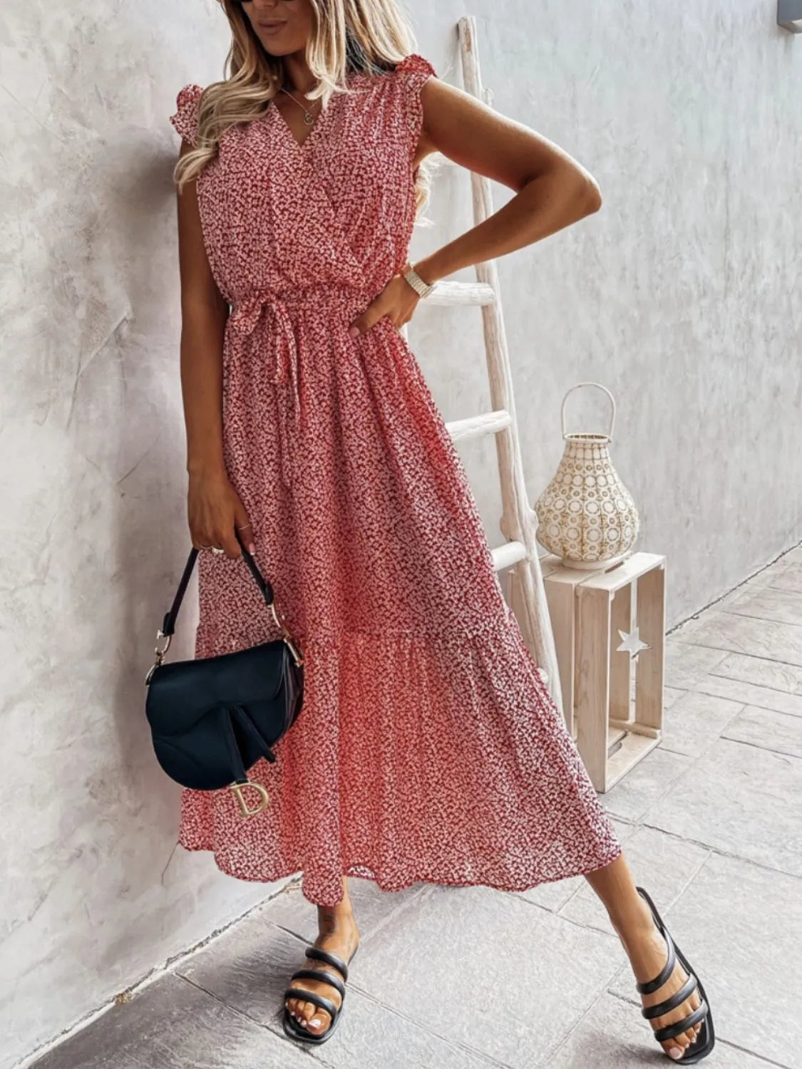 Ruffled Surplice Printed Cap Sleeve Dress – Trendsi | ClozArt