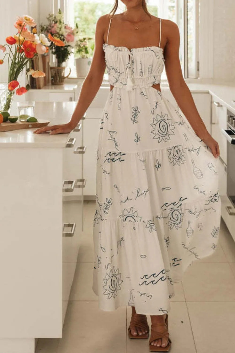 Cutout Printed Sleeveless Midi Cami Dress – Trendsi | ClozArt