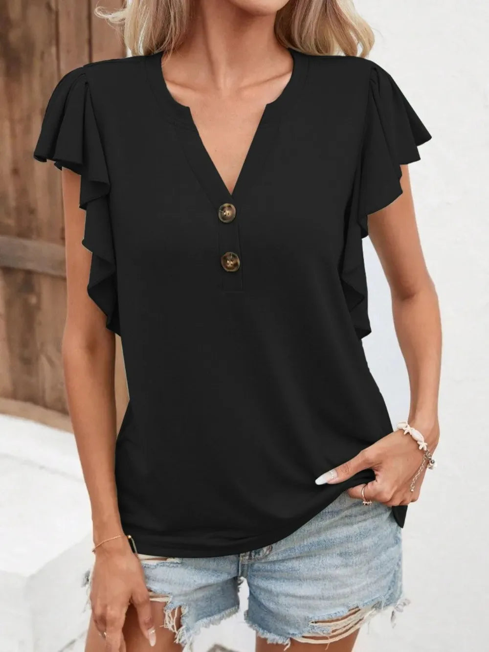 Full Size Ruffled Notched Cap Sleeve T-Shirt – Trendsi | ClozArt