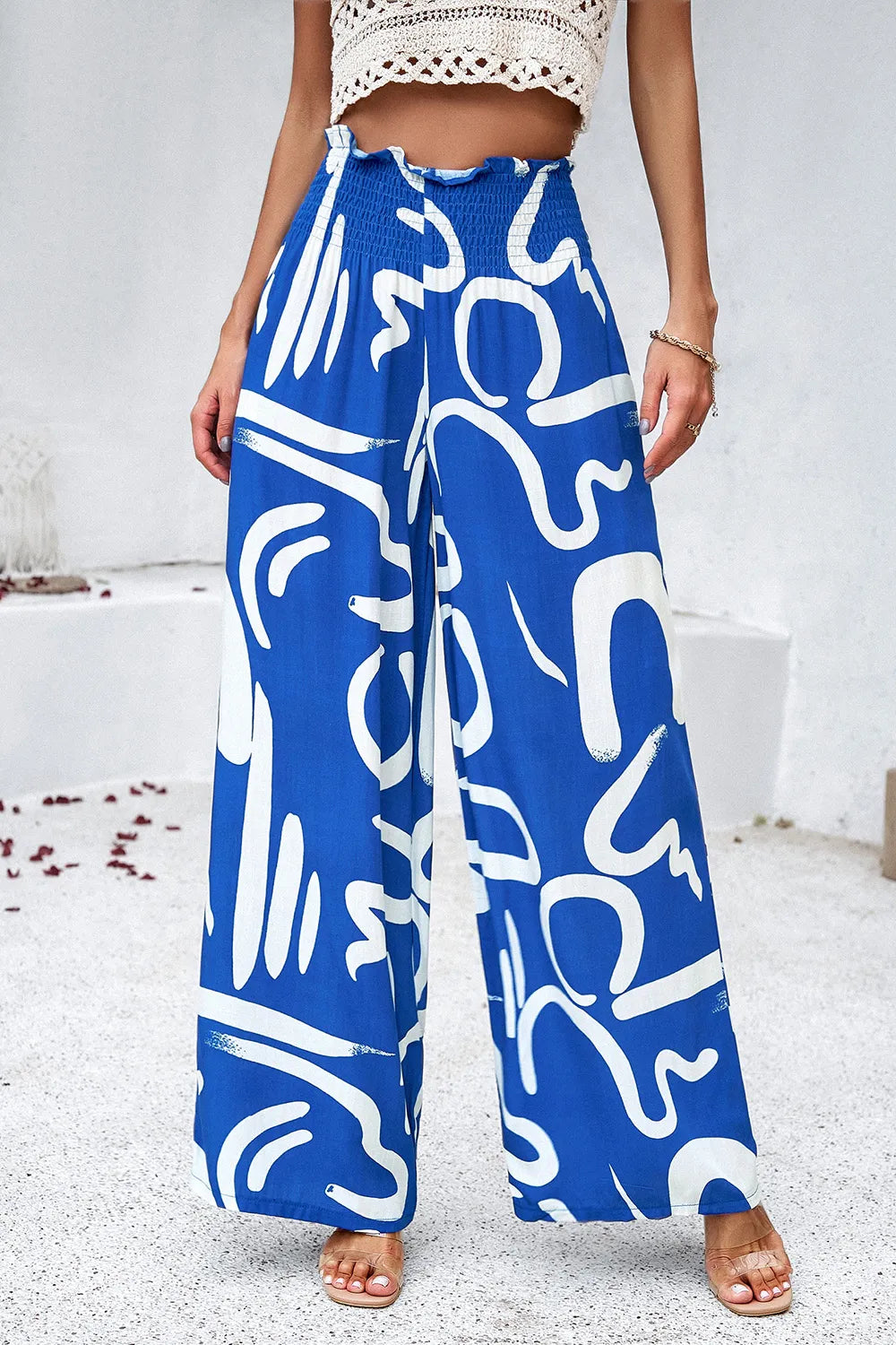 Devine Smocked Printed Wide Leg Pants with Pockets – Trendsi | ClozArt