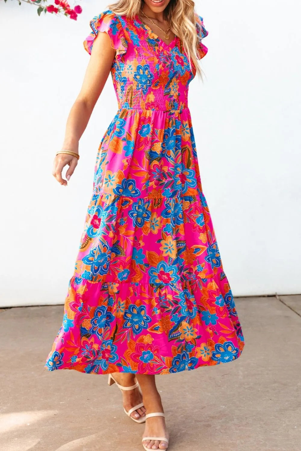 Boho Floral V Neck Ruffle Tiered Dress – Trendsi | ClozArt