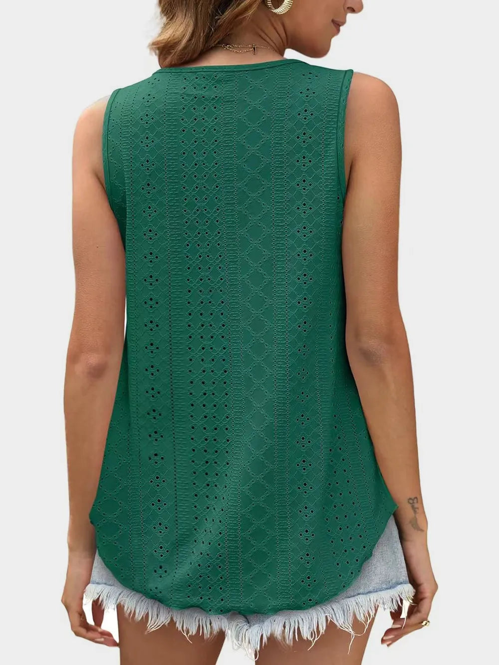 Florira Eyelet Round Neck Tank – Trendsi | ClozArt