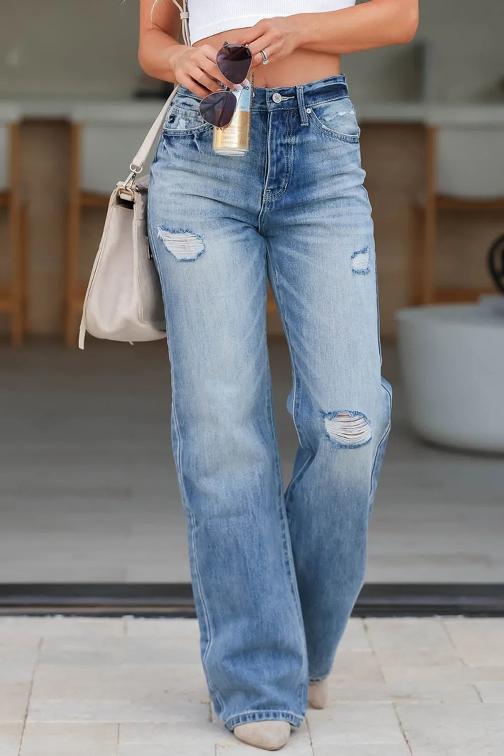 Distressed Straight Jeans with Pockets – Trendsi | ClozArt