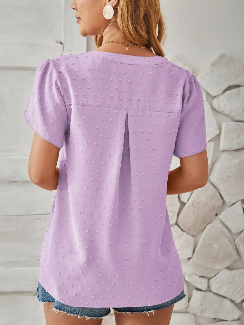 Swiss Dot Notched Petal Sleeve T-Shirt – Trendsi | ClozArt