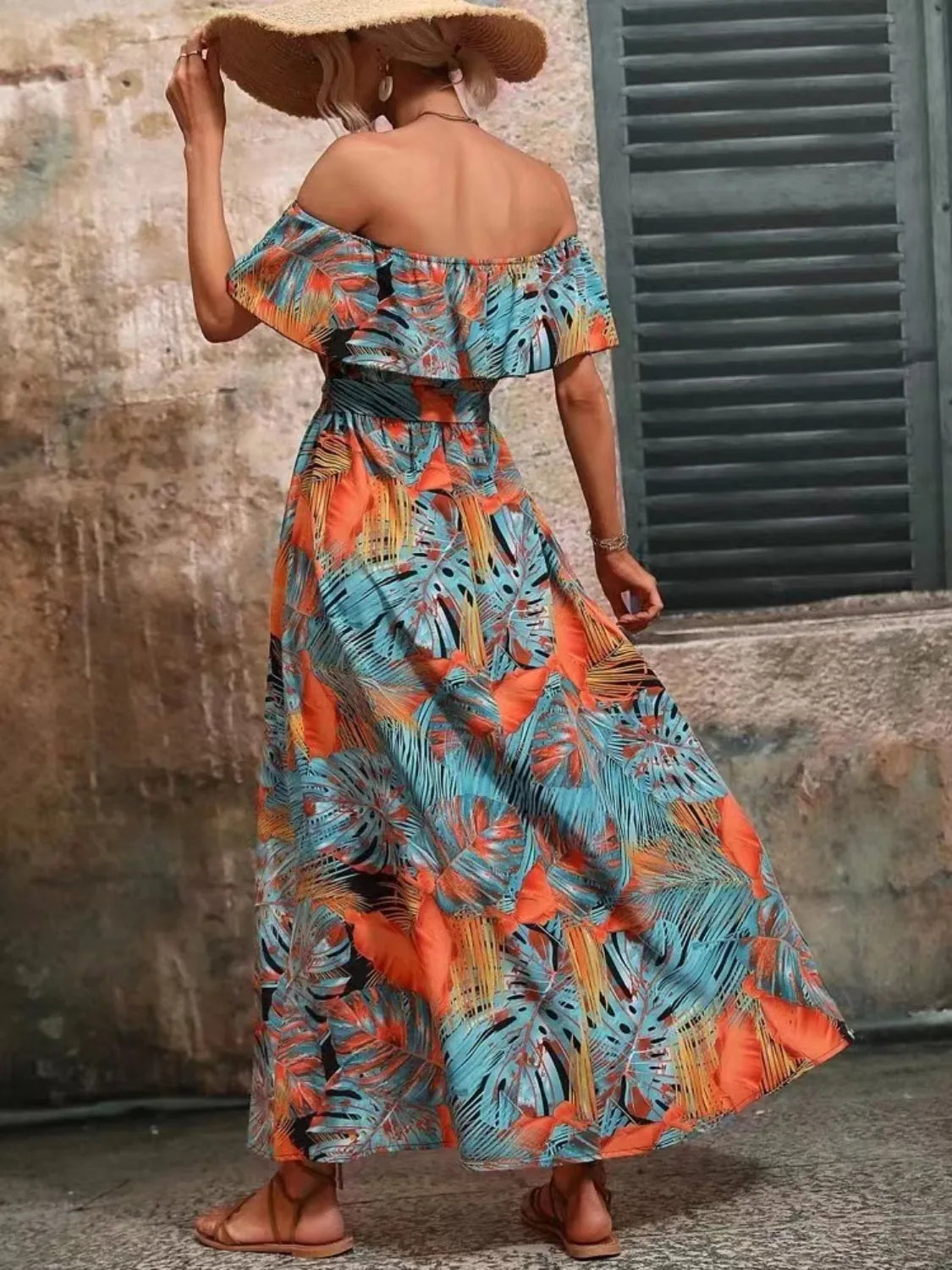 Ruffled Printed Off Shoulder Maxi Dress – Trendsi | ClozArt