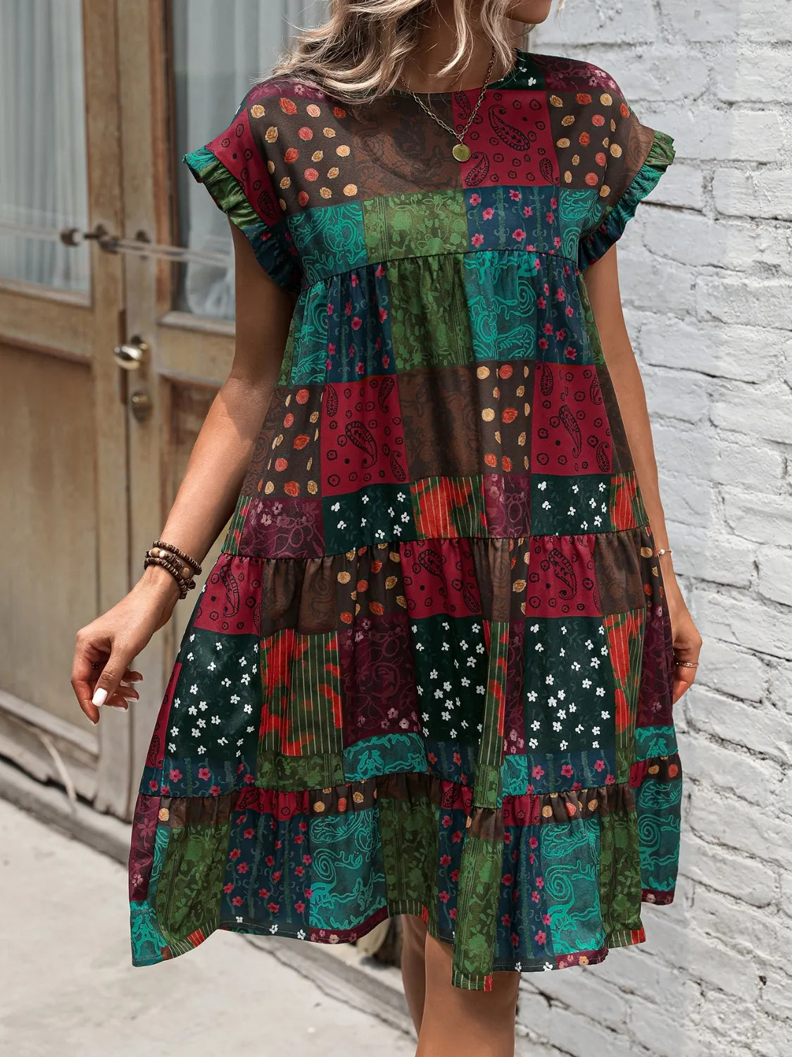 Color Block Print Short Sleeve Mini Dress – Trendsi | ClozArt