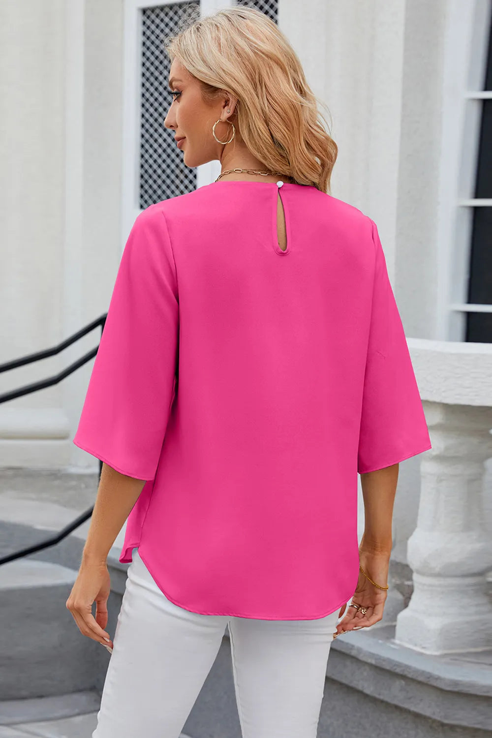 Round Neck Slit Half Sleeve Top – Trendsi | ClozArt