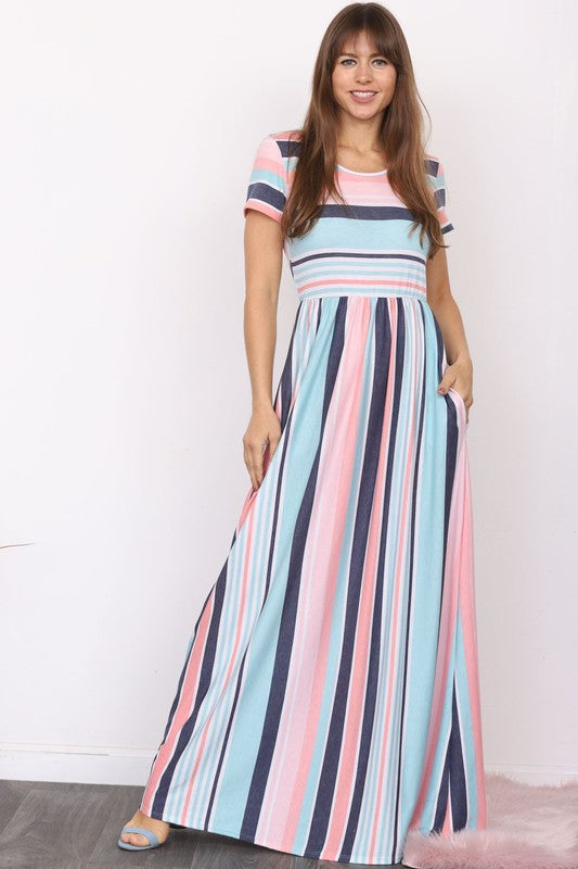 Plus Short Sleeve Stripe Maxi Dress – EG fashion | ClozArt