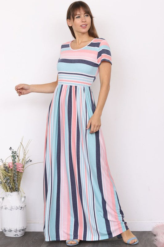 Plus Short Sleeve Stripe Maxi Dress – EG fashion | ClozArt