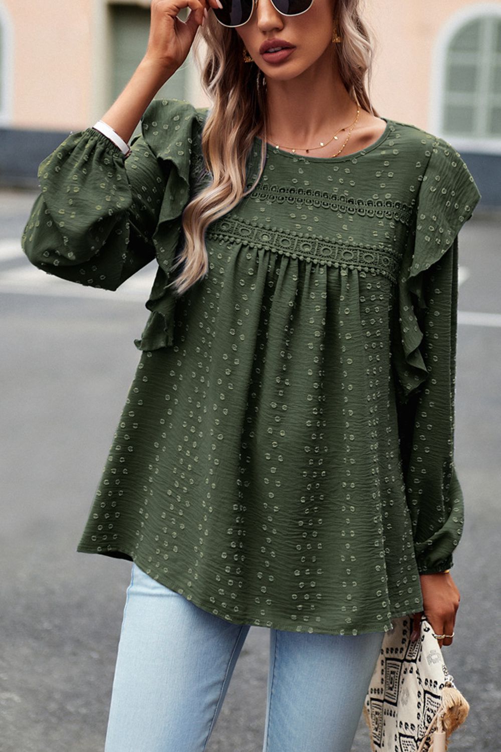 Devine Ruffle Trim Balloon Sleeve Blouse – Trendsi | ClozArt