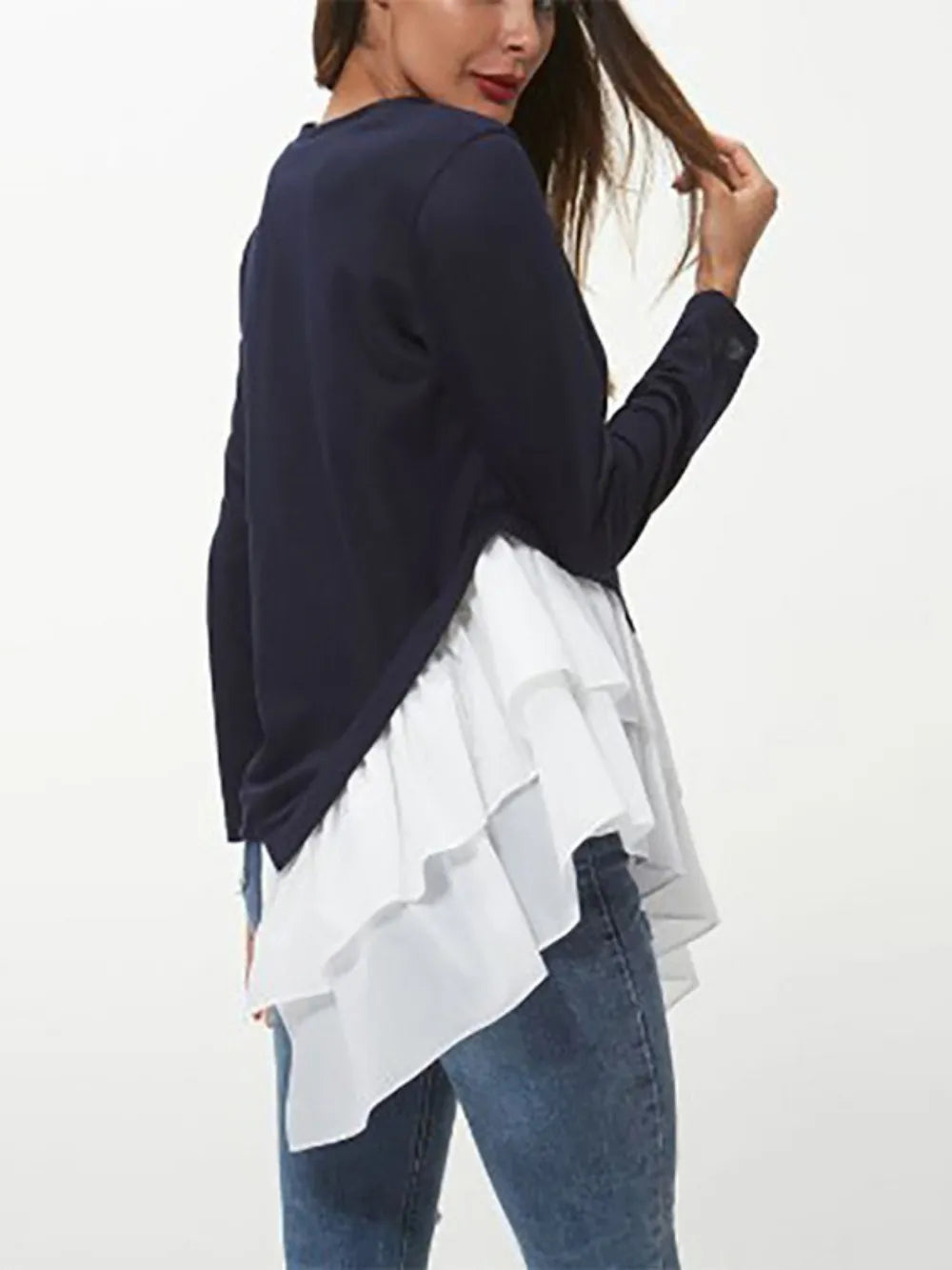 Ivy Lane Tiered Contrast Round Neck Long Sleeve T-Shirt – Trendsi | ClozArt
