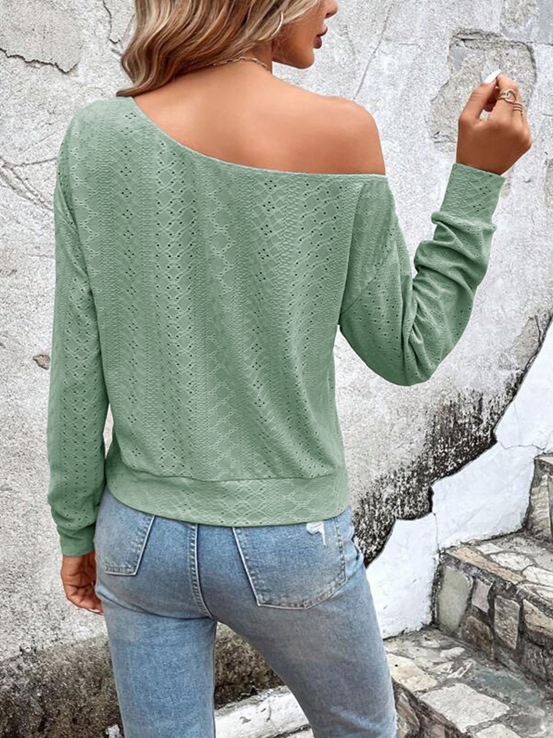 Eyelet Dropped Shoulder Blouse – Trendsi | ClozArt