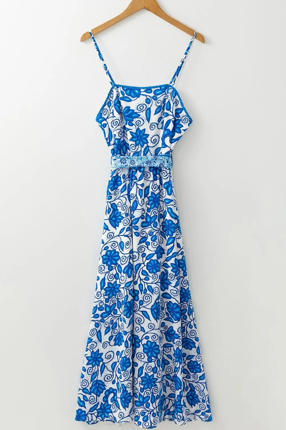 Floral Printed Spaghetti Strap Maxi Dress with Waist Tie – Trendsi | ClozArt