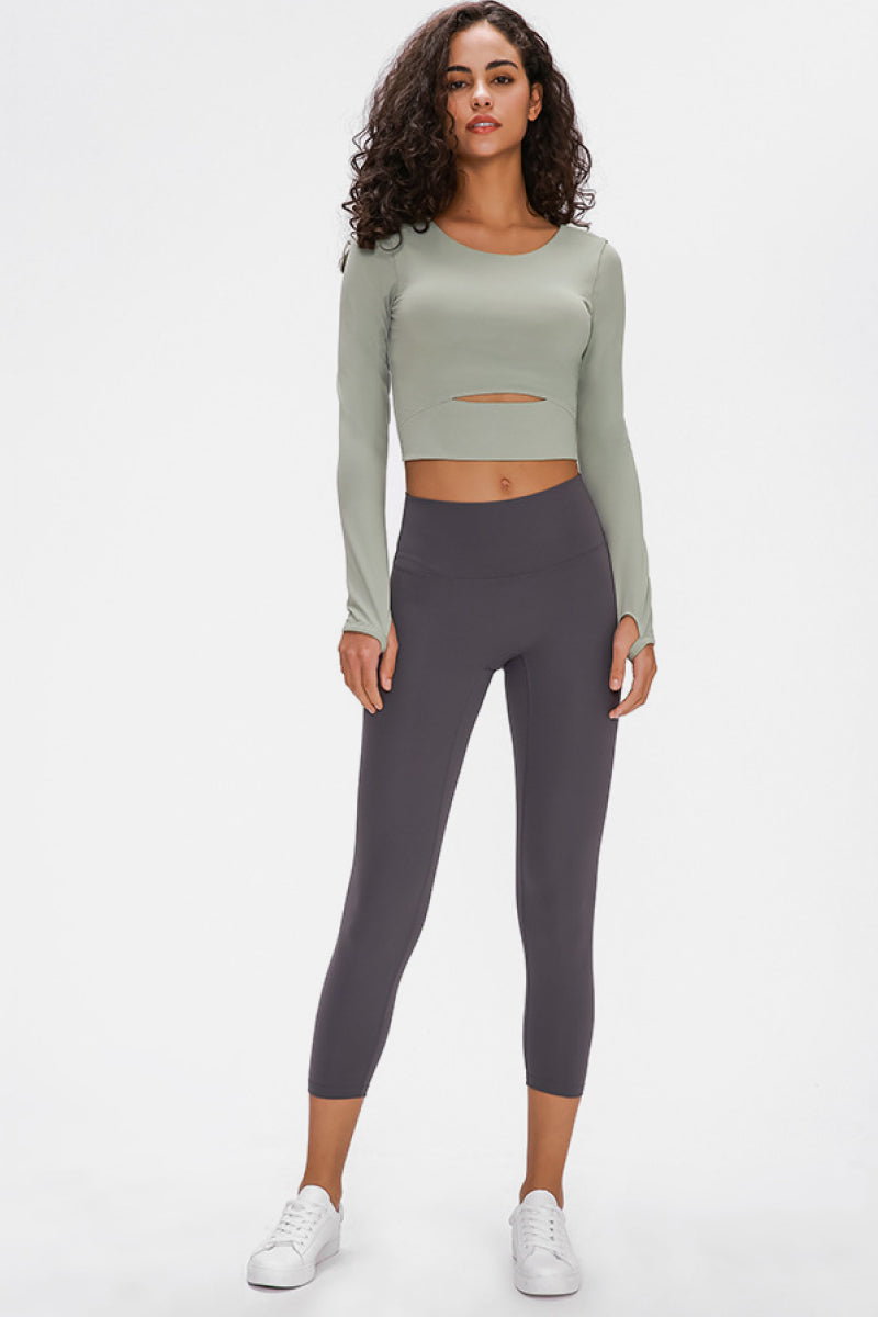 Millennia Long Sleeve Cropped Top With Sports Strap – Trendsi | ClozArt