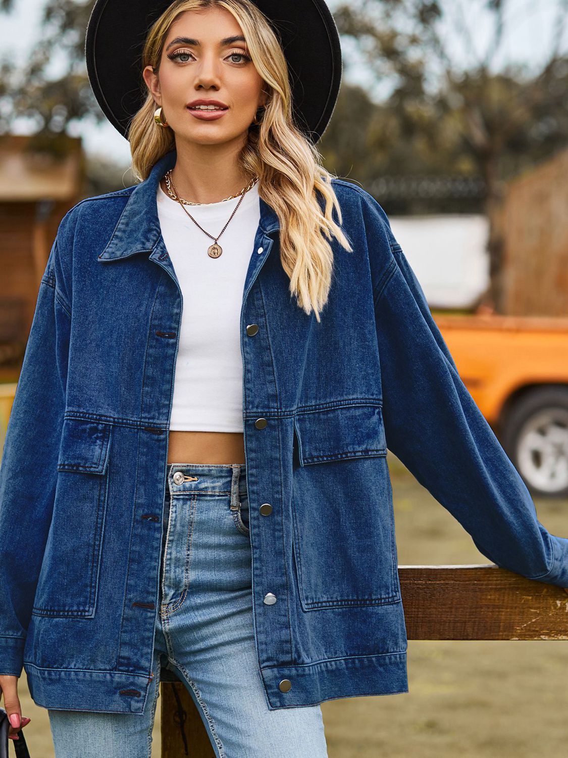 Dropped Shoulder Denim Jacket with Pockets – Trendsi | ClozArt