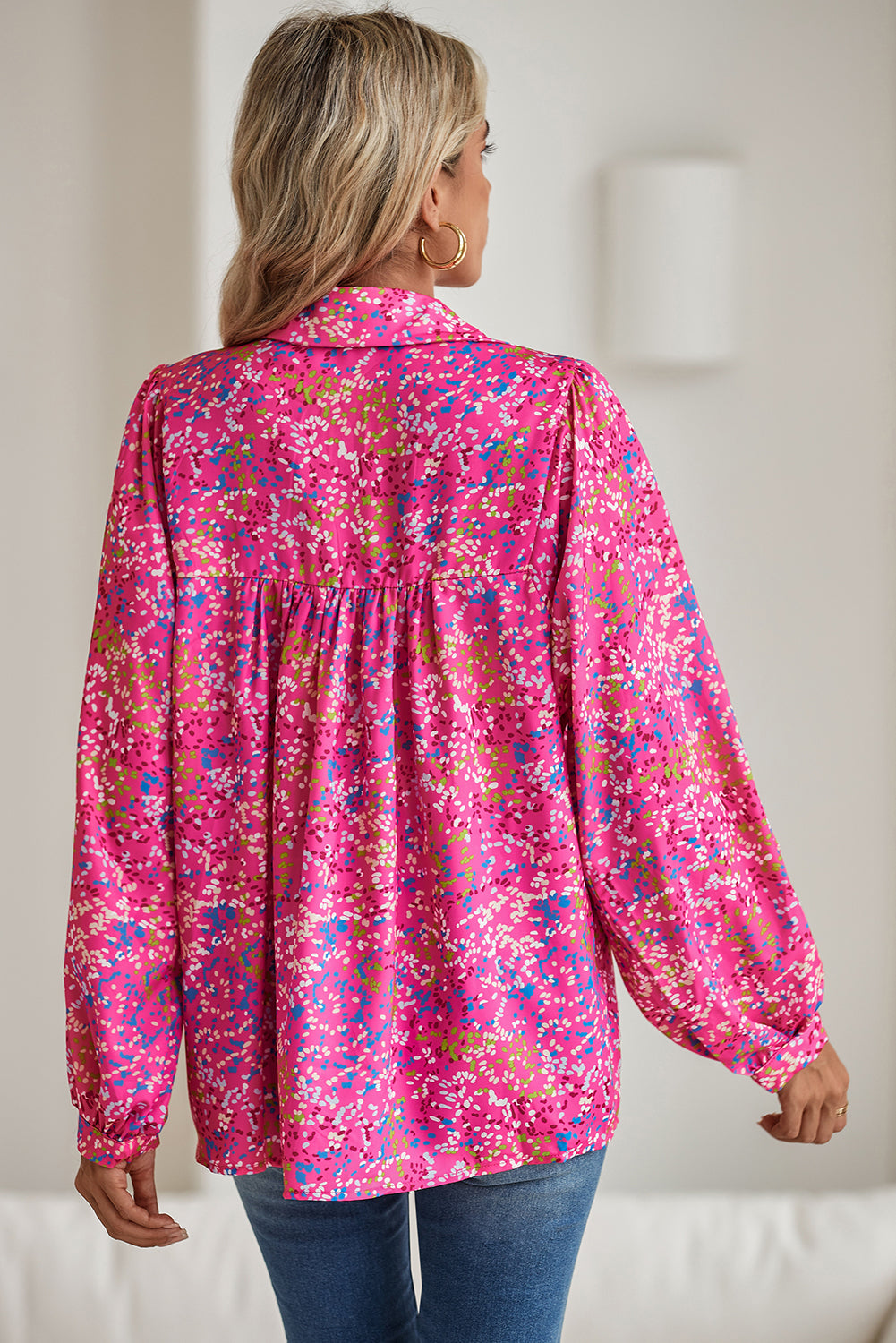 Orange Abstract Print Loose Fit Collared V Neck Babydoll Blouse – Shewin | ClozArt