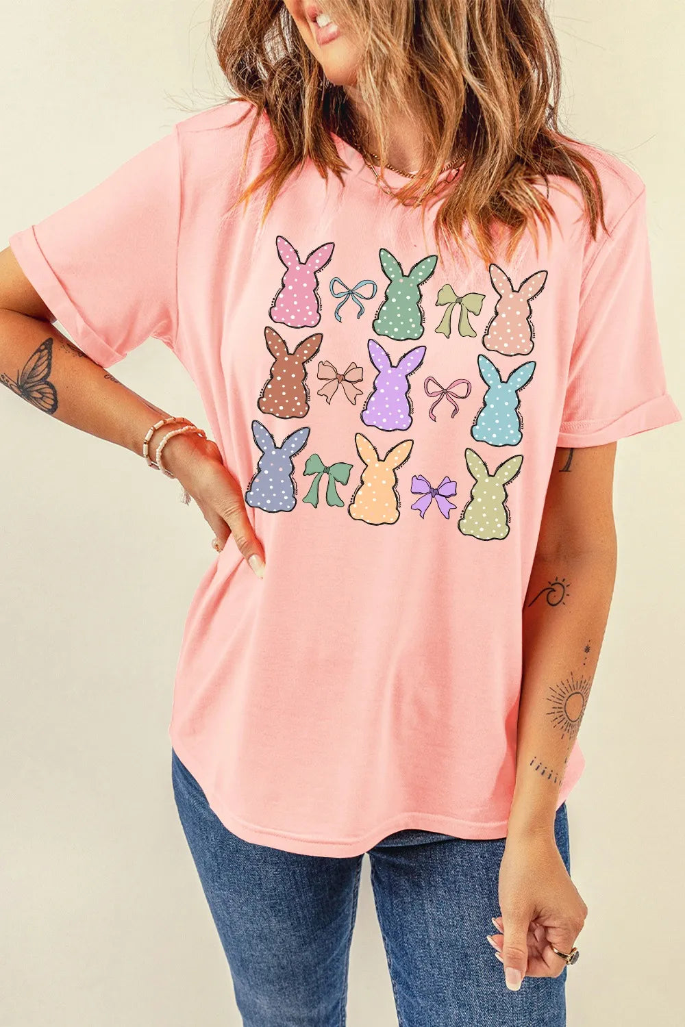 Dotty Bunny Bow Graphic Short Sleeve T-Shirt – Trendsi | ClozArt
