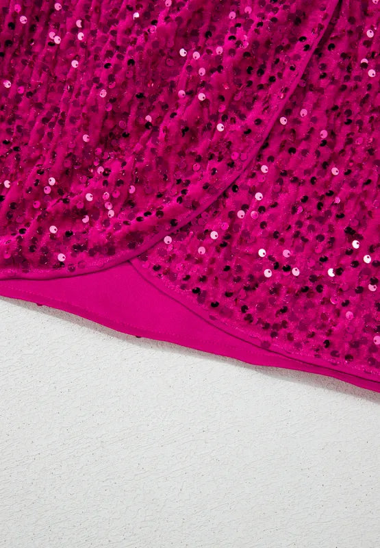 Sequin Surplice Long Sleeve Mini Dress – Trendsi | ClozArt