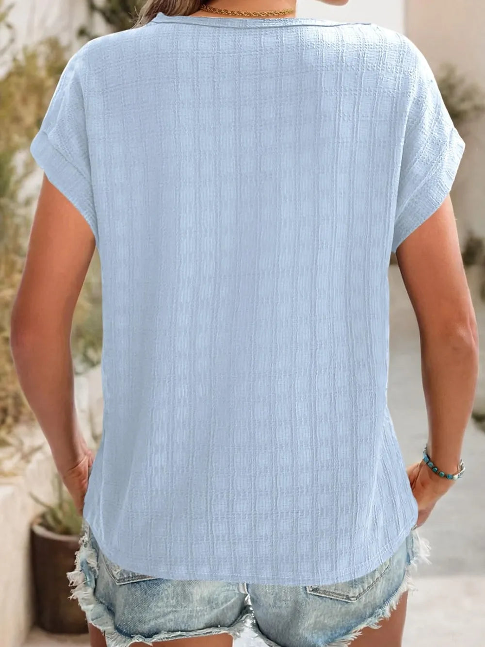 Textured Round Neck Short Sleeve Top – Trendsi | ClozArt