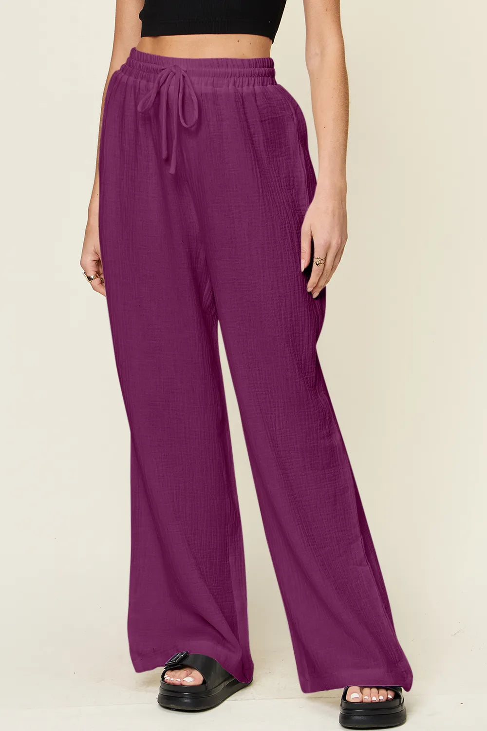 Double Take Full Size Texture Drawstring Wide Leg Pants – Trendsi | ClozArt