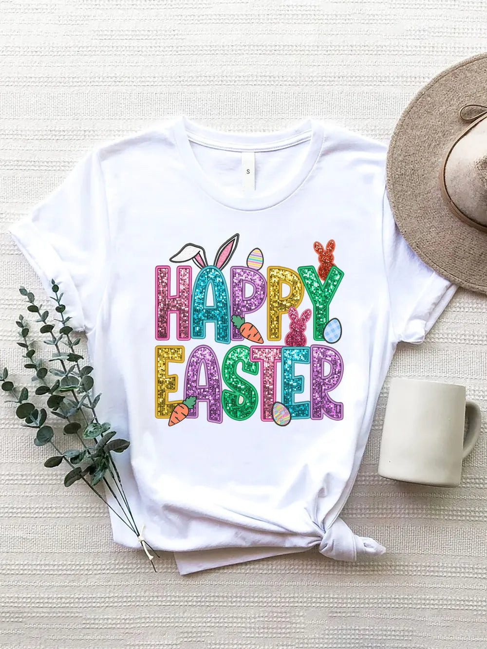 HAPPY EASTER Round Neck Short Sleeve T-Shirt – Trendsi | ClozArt