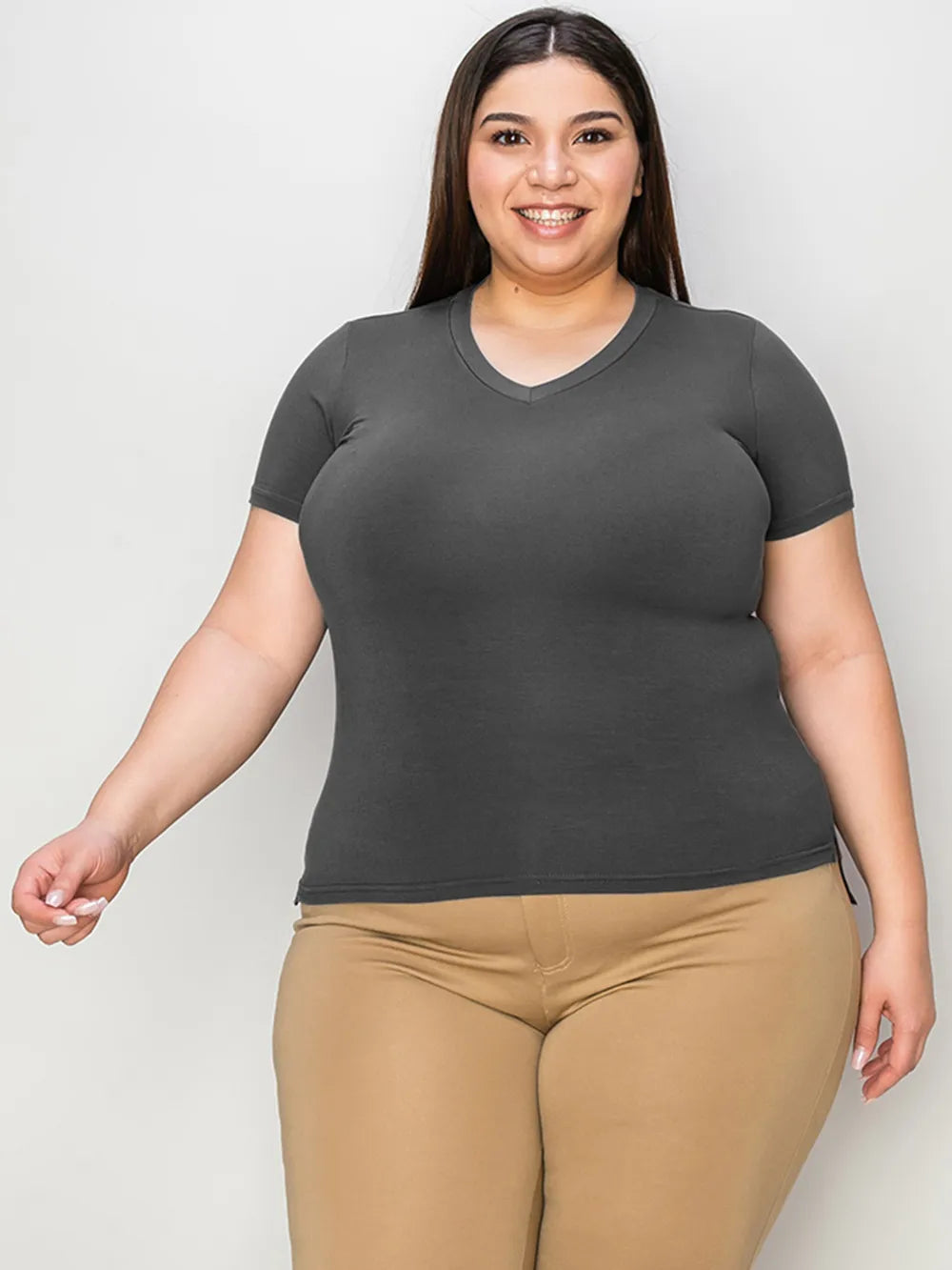 Basic Bae Full Size V-Neck High-Low T-Shirt – Trendsi | ClozArt